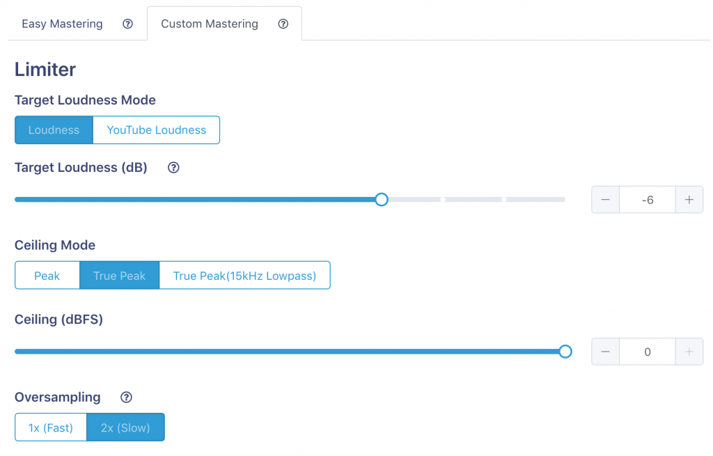AI Mastering Settings Example